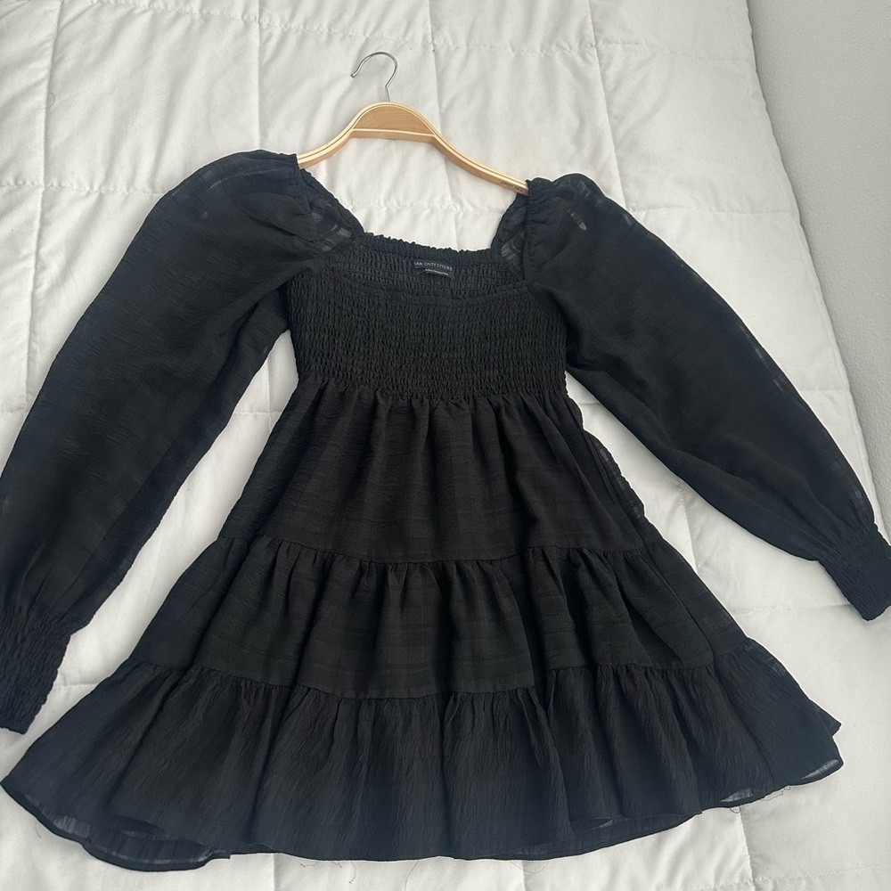 Urban Outfitters Black Smocked Tiered Long-Sleeve Dress